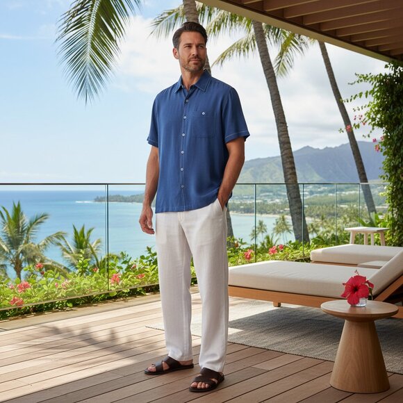 NWT Tori Richard Blue Button Down Shirt Small Embroidered Canoe - Picture 3 of 11